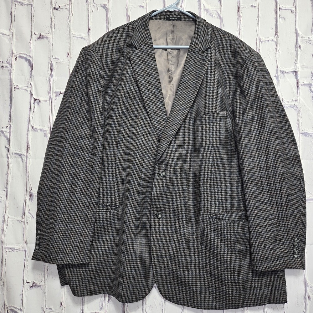Joseph & Feiss Gold Blazer Gray Houndstooth Micro Check 100% Luxury‎ Wool 52R